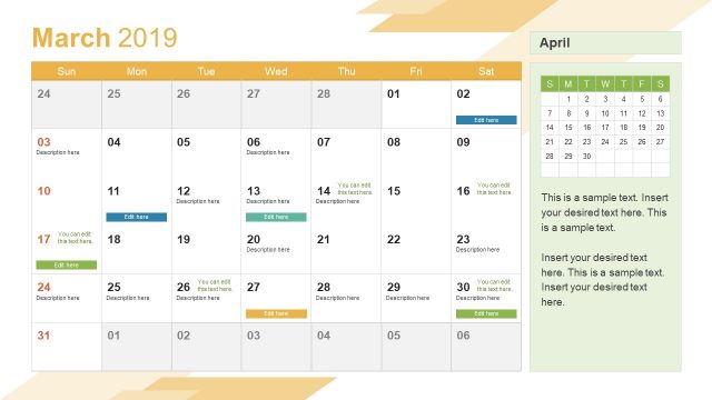 March PowerPoint Calendar 2019