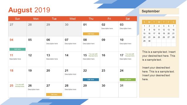 August PowerPoint Calendar 2019