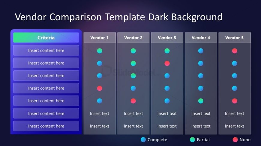 Vendor Comparison Table for PowerPoint