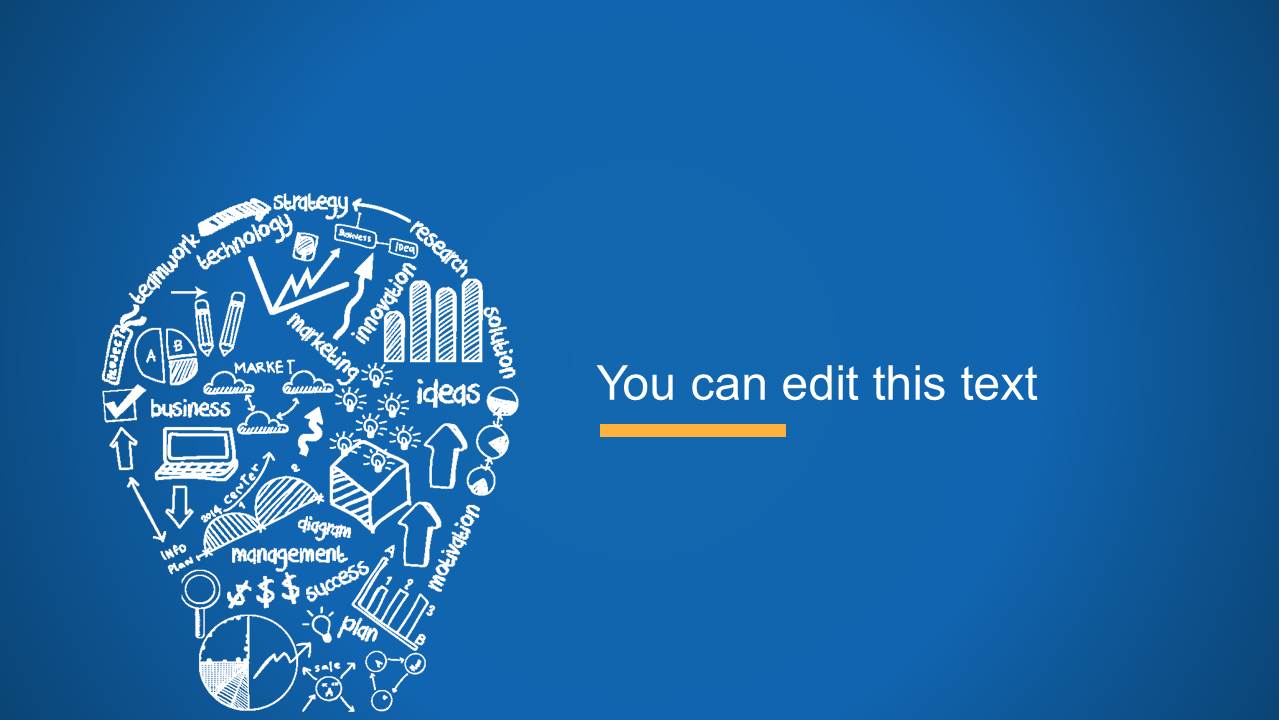 Creative slide design for PowerPoint presentations with a light bulb illustration over a gradient blue background design