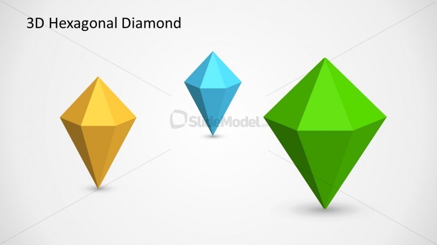 Colorful 3D hexagonal diamond shapes for PowerPoint presentations.