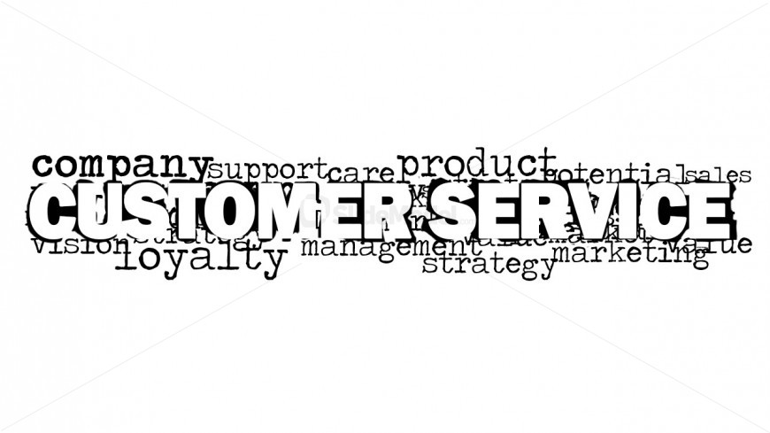 This is a visually appealing slide for customer service presentations using a Word Cloud design and main keyword Customer Service.