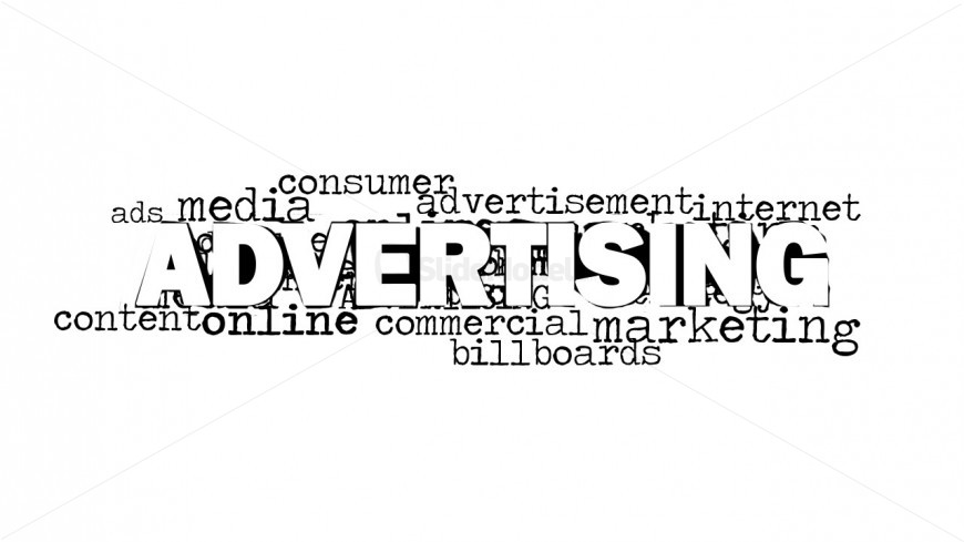 Tag tag cloud slide design for PowerPoint with main word Advertising and white background