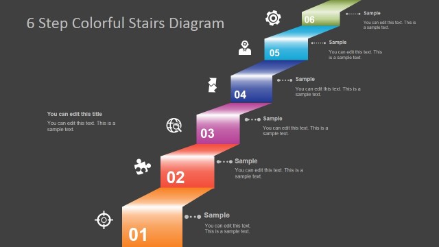 Dark Background Colorful 3D Stair with 6 Steps