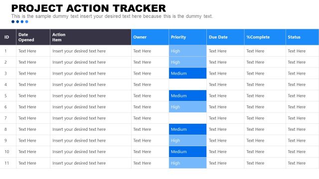 Project Action Tracker Table Template