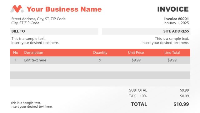 Invoice PowerPoint Template Red Theme Design