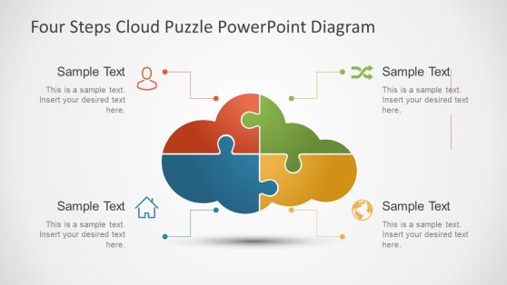 4 Steps Cloud Puzzle Diagram Slide 