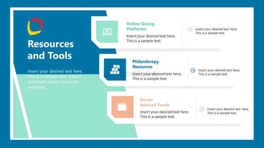 Three Text Sections PowerPoint Slide - Philanthropy Template 