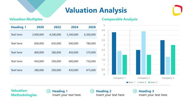 Investment Pitch Book Template – Valuation Table Slide