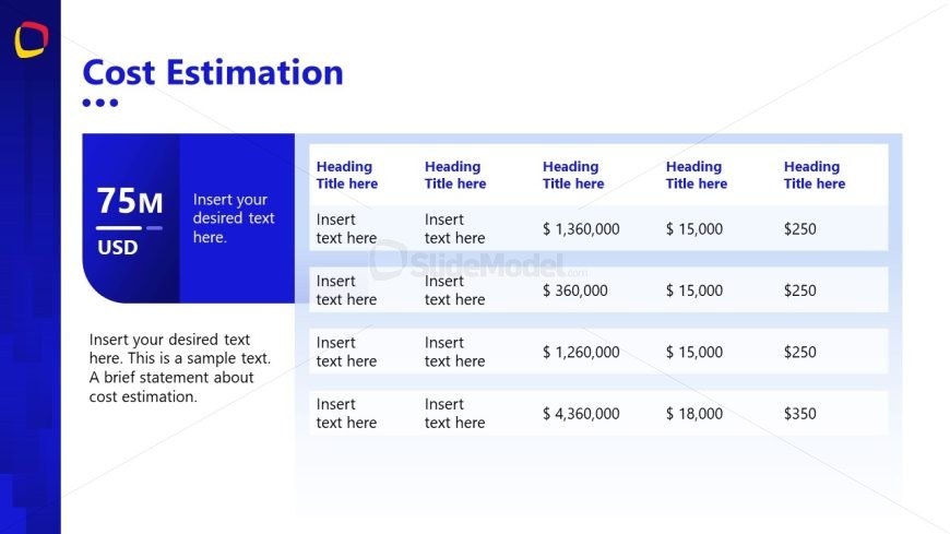 Slide for Cost Estimation Template 