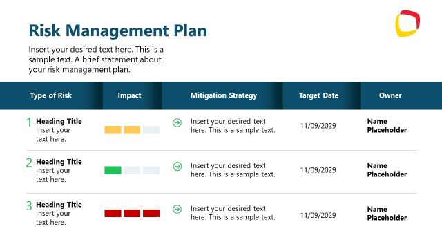 Risk Management Plan Slide with Table