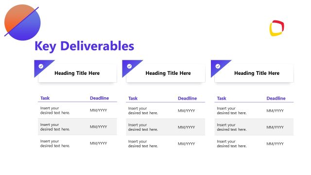 Table Diagram Slide for Key Deliverables