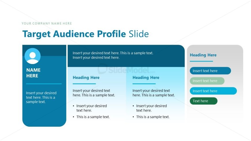 Audience Persona Slide with Text Boxes & Image Placeholder