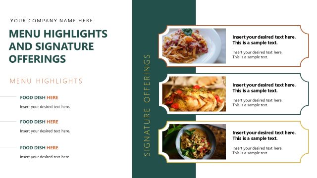 Editable Menu Highlights & Signature Offerings Slide