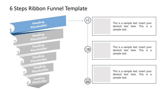 Ribbon Style 6 Steps Funnel PowerPoint Stage 1