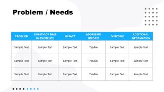 Project Proposal Problems To Solve Table PPT Template