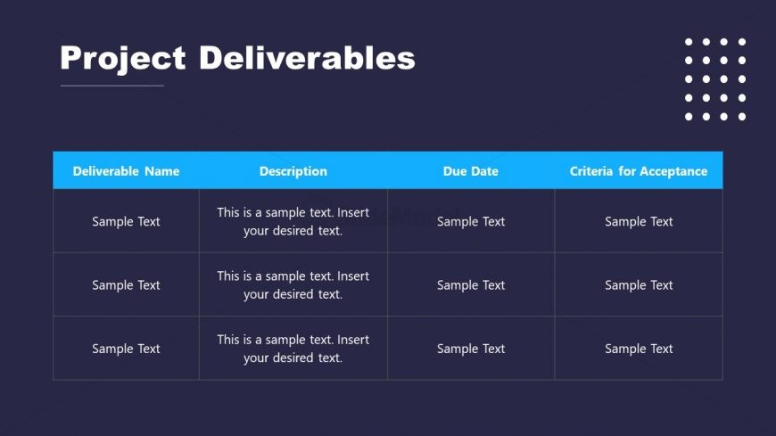 PPT Template Project Deliverables of Project