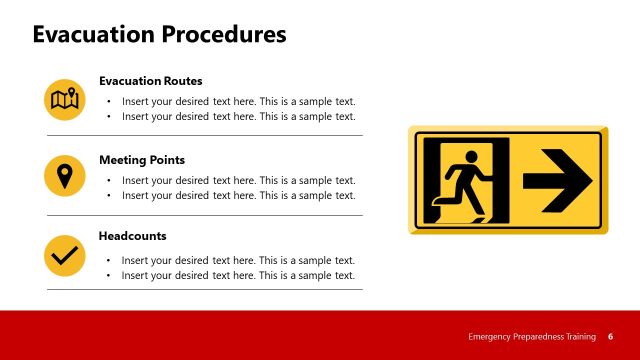 Evacuation Procedures Slide with Rows and Icons