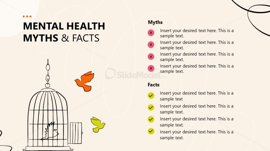 Slide with Bird and Cage Diagram - Wellness & Mental Health Presentation