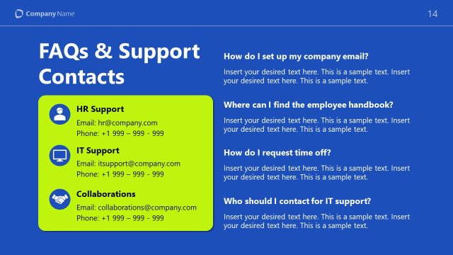 FAQs & Support PPT Template Slide