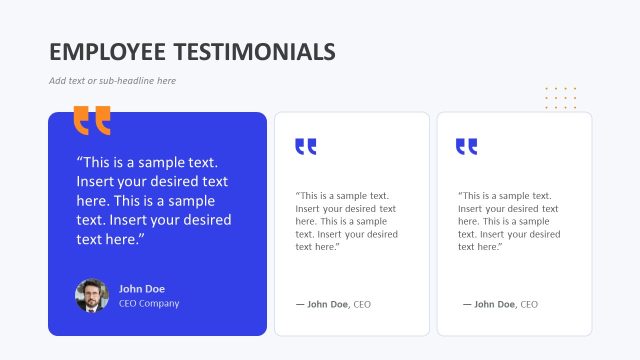 Employee Testimonials Slide with Three Review Sections