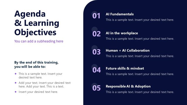 Agenda & Learning Objectives Slide – AI Corporate Training Template