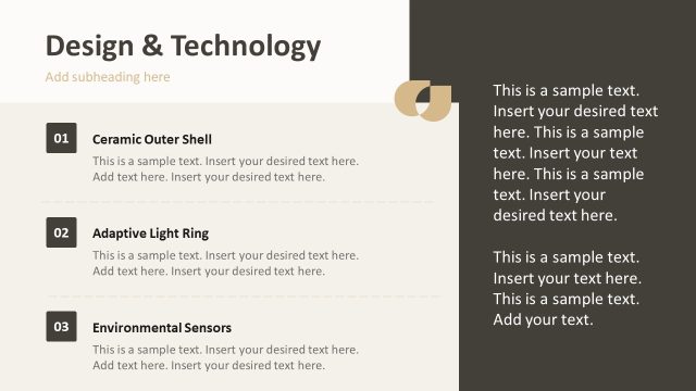 Design & Technology Slide with Text Sections