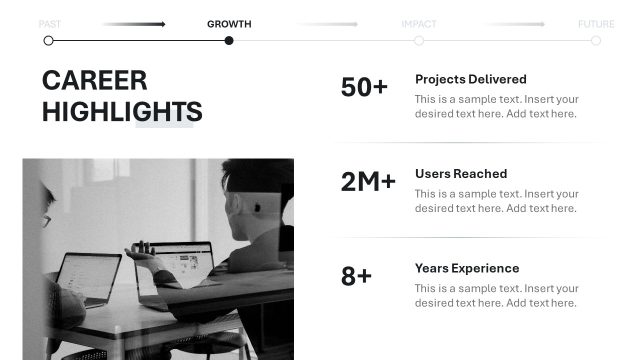 Career Highlights Slide with Image & Sections