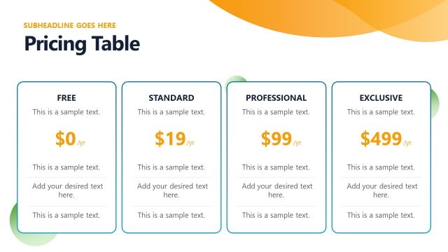 Pricing Table Slide – Small Business Profile Presentation Layout