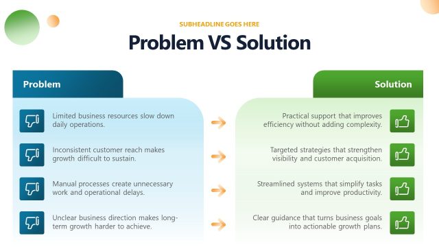 Comparison Layout for Problem & Solution Presentation – Small Business Company Profile Template
