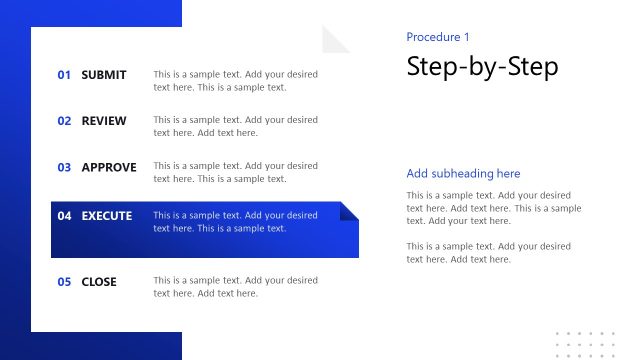 Step by Step Slide for Five Stage Process Presentation- Procedure Handbook Template