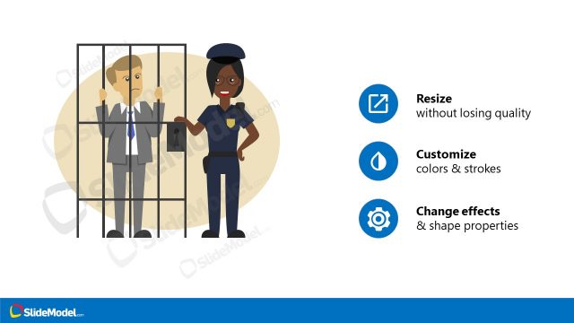 PowerPoint Illustration Scene Police Woman and Criminal