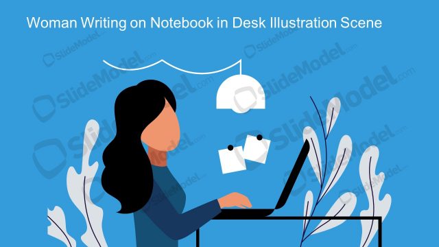 Template of Cartoon Illustration Scene Woman Office