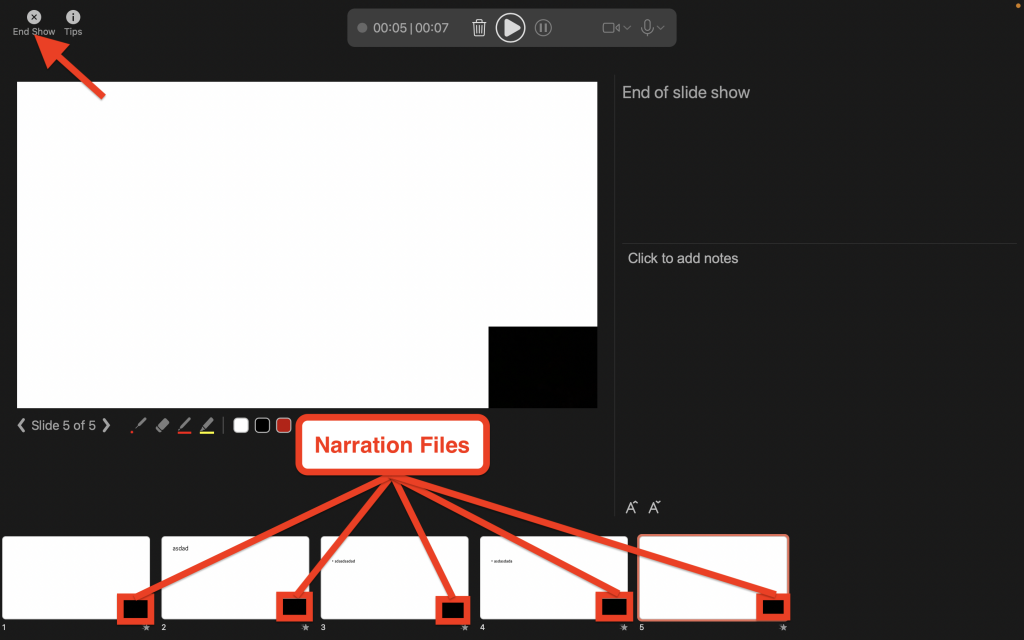 capture d'écran montrant comment arrêter la narration d'une présentation PowerPoint