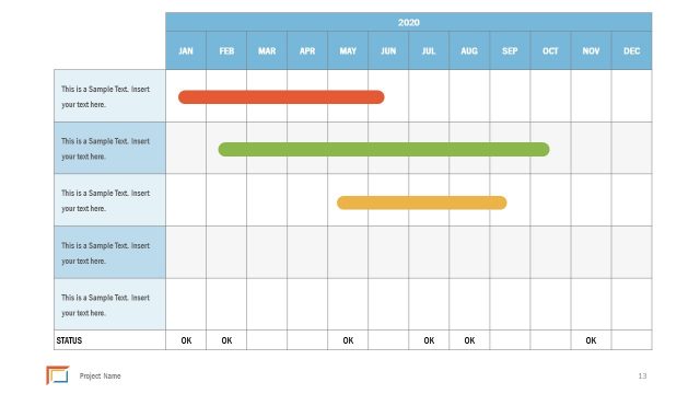 Flat Gantt Chart Project Management PPT