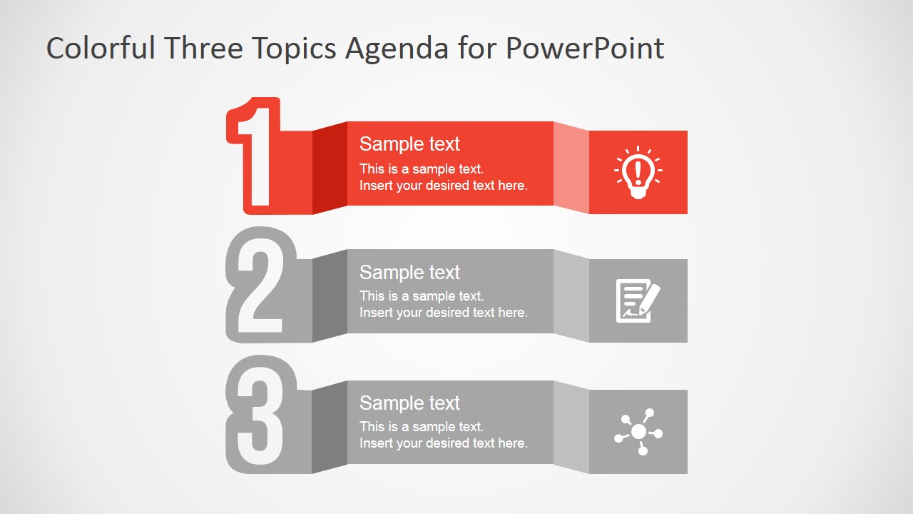 Free Colorful Three Topics Agenda For Powerpoint Slidemodel