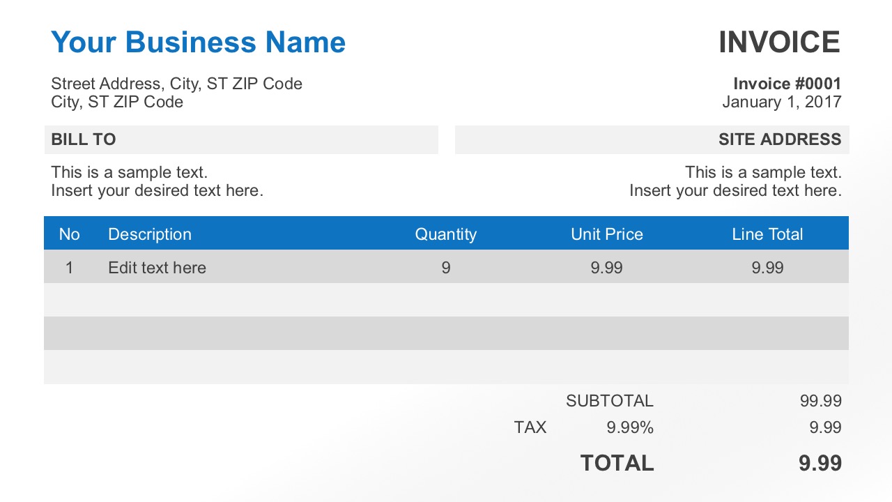 Simple Invoice Template For Powerpoint