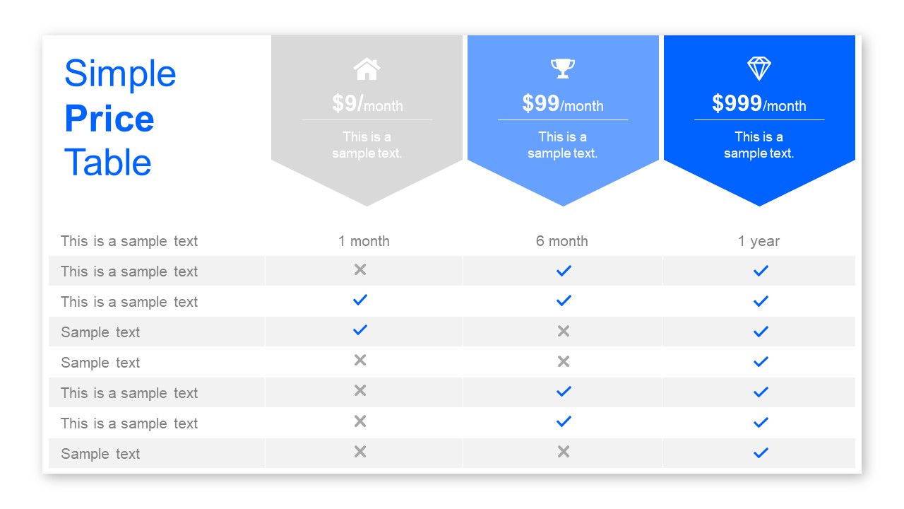 Free Pricing Plans Table Slides For PowerPoint SlideModel