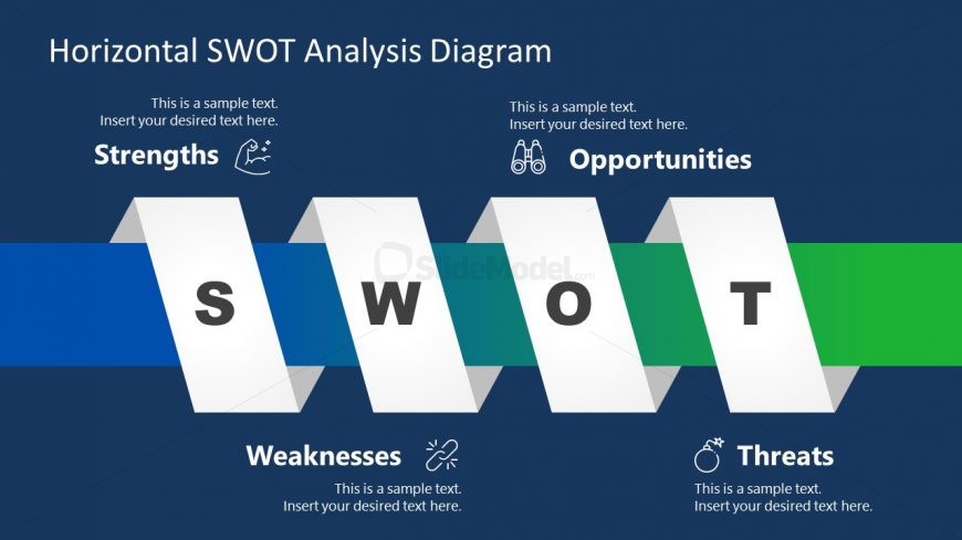 PPT SWOT Analysis in Ribbon Style
