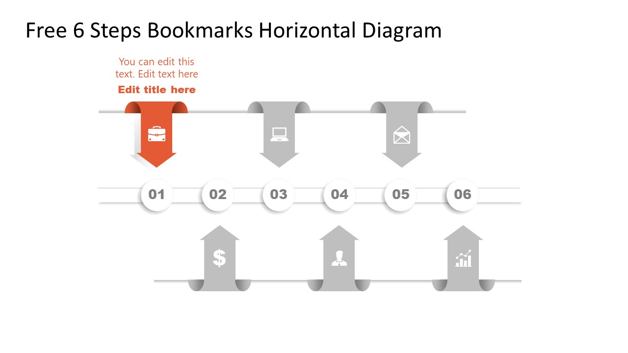 Horizontal Bookmark Diagram Step 1 PPT