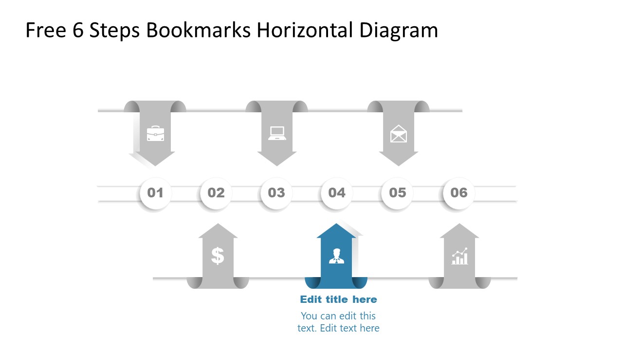 Horizontal Bookmark Diagram Step 2 PPT