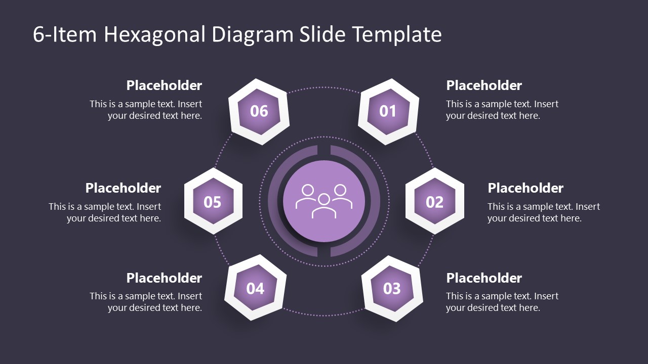 Editable 6-Item Hexagonal Diagram with Icons