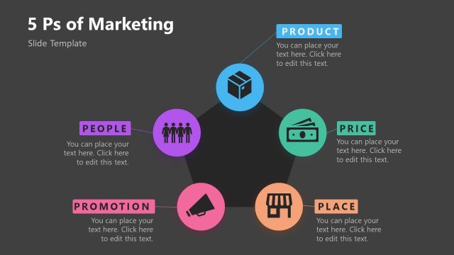 Dark Background Hexagonal Diagram for 5Ps of Marketing