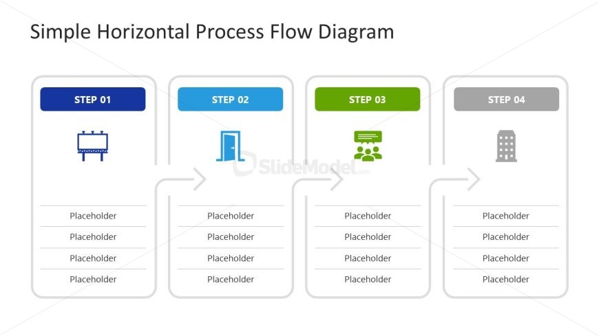 4-Step Horizontal Process Flow Diagram Template Slide 