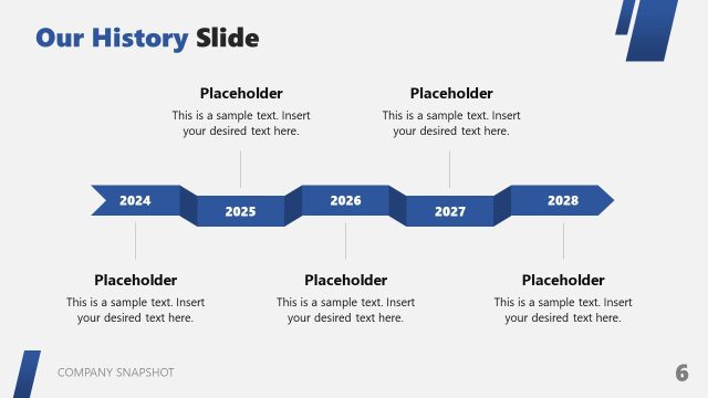 Company Snapshot Template – Horizontal Timeline Slide