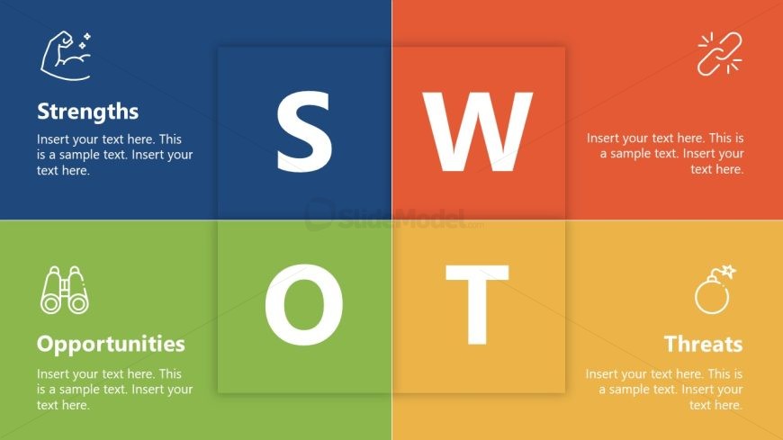 Four Sections Colorful Slide SWOT Template - SlideModel