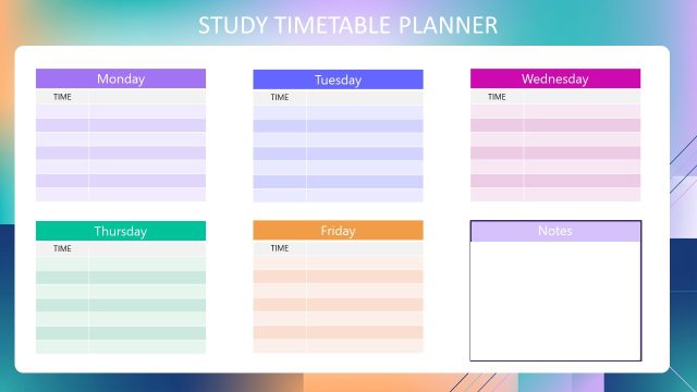 Editable Free Hourly Study timetable Planner PPT Layout Template