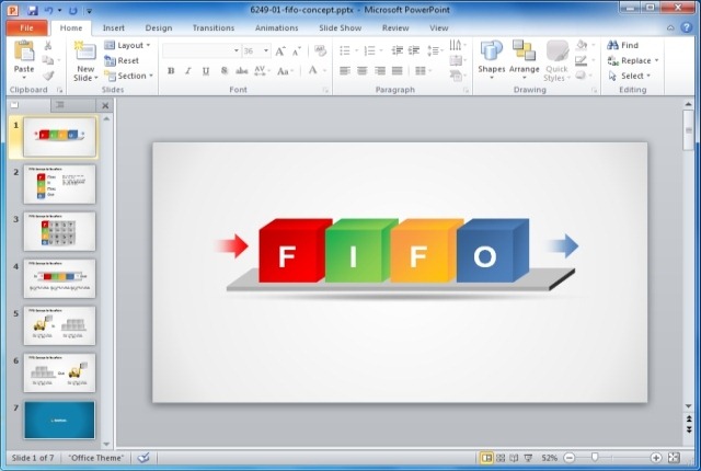 FIFO Concept - Example of FIFO Concept in a PowerPoint slide (First in First Out)