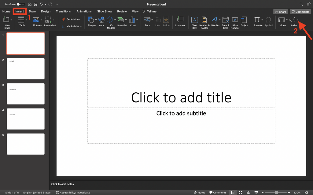 How to narrate PPT by accessing the insert audio options in PowerPoint