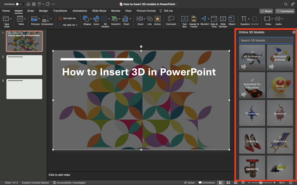 PowerPoint Online 3D Models